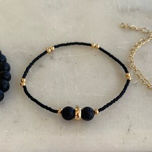Black Lava and Mini. bead bracelet 18K Gold plate